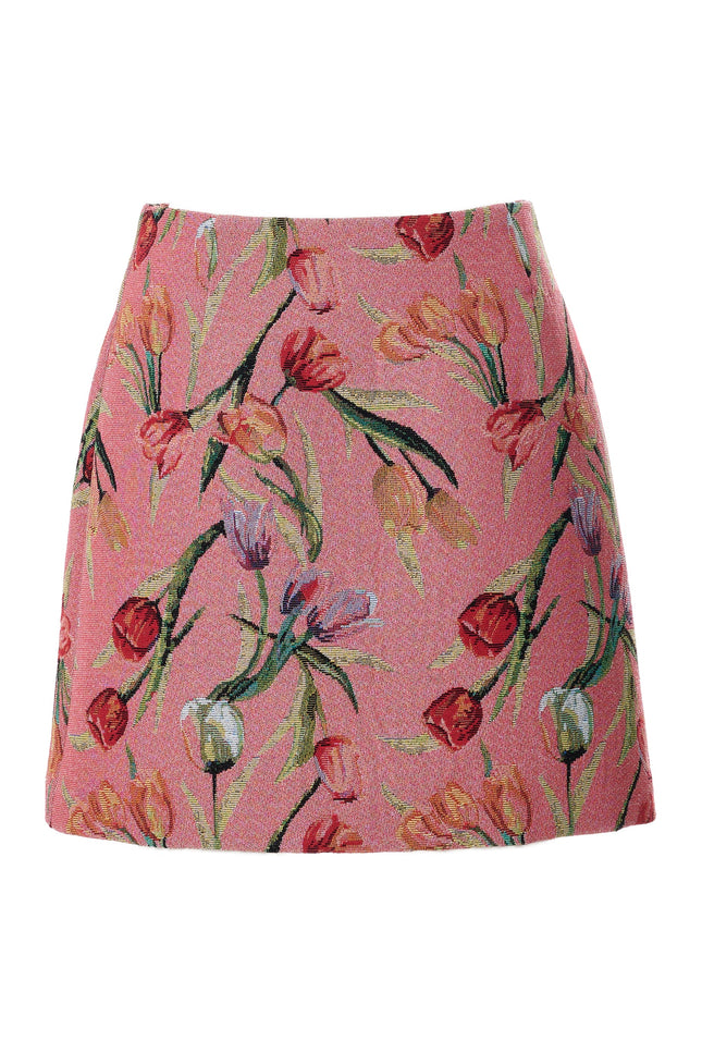 Aubin Tulip Jacquard A-line Mini Skirt - Pink - Styled