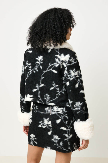 Kent Power Bloom Fur Collar And Cuff Jacket - Black & White - Back