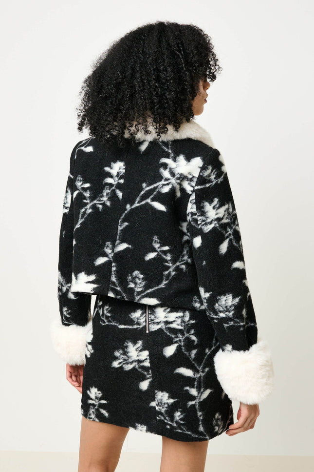 Kent Power Bloom Fur Collar And Cuff Jacket - Black & White - Back
