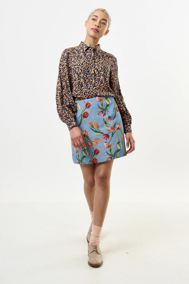 Aubin Tulip Jacquard A-line Mini Skirt - Blue - Detail 1