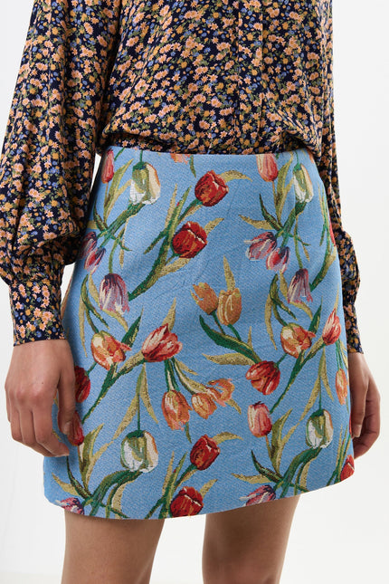 Aubin Tulip Jacquard A-line Mini Skirt - Blue - Front