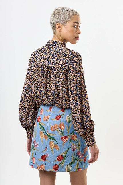 Aubin Tulip Jacquard A-line Mini Skirt - Blue - Back