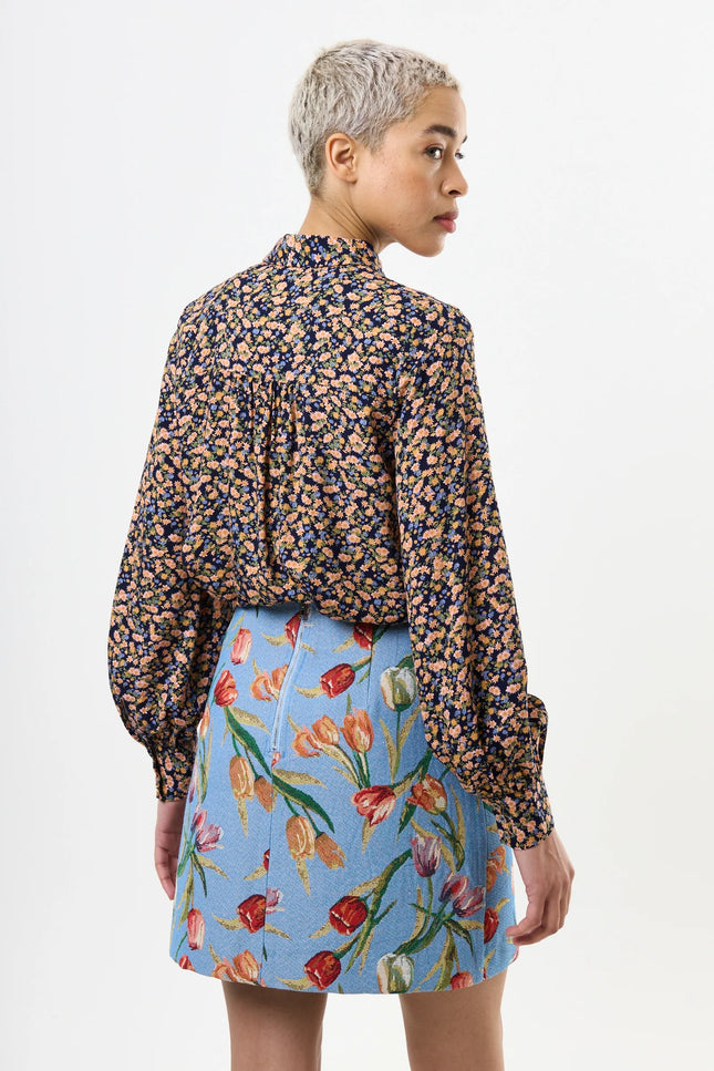 Aubin Tulip Jacquard A-line Mini Skirt - Blue - Back