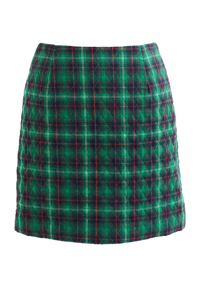 Aubin Winter Check Quilted Mini Skirt – Green - Styled