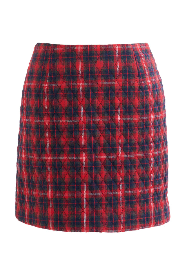 Aubin Winter Check Quilted Mini Skirt – Red - Styled