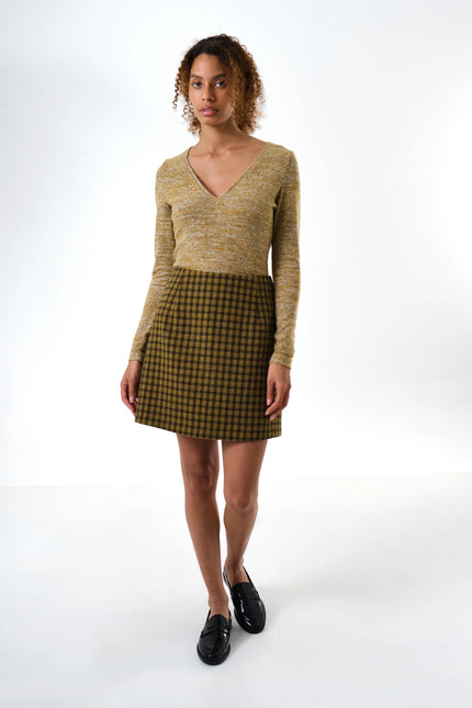 Aubin Wyoming Check A-Line Mini Skirt - Mustard - Detail 2
