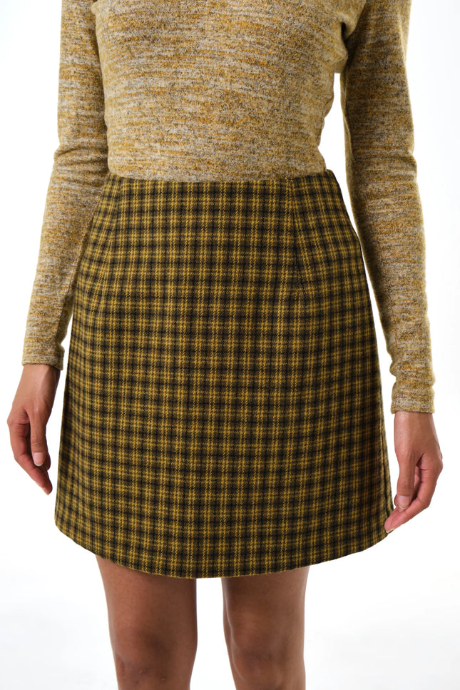 Aubin Wyoming Check A-Line Mini Skirt - Mustard - Detail 1