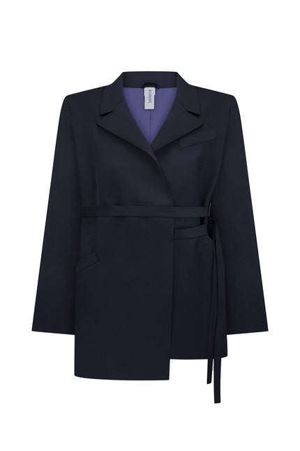A black woolen jacket with two belts