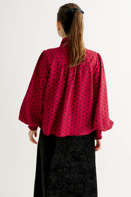 Aditi Spot Tie Neck Blouse - Wine