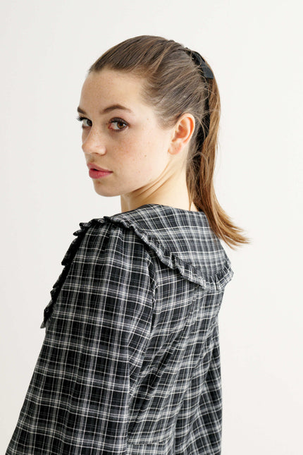 Alva Shadow Check Long Sleeve Midi Dress - Black & White