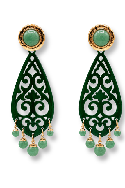 Amelia Jade Green Resin Cut Out With Green Aventurine Drops Earrings