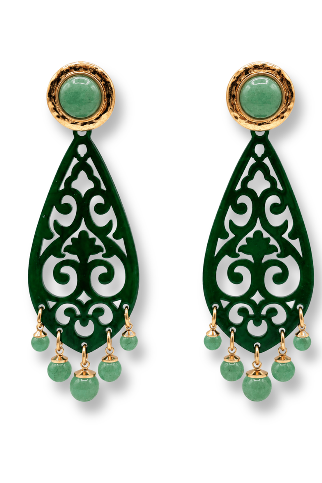 Biżuteria Michaela Nasha | Kolczyki Amelia z żywicy Jade Green z wyciętymi kroplami zielonego awenturynu