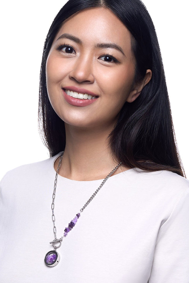 My Little Nature I Toggle Clasp Amethyst Necklace With Beaded Chain And Charm