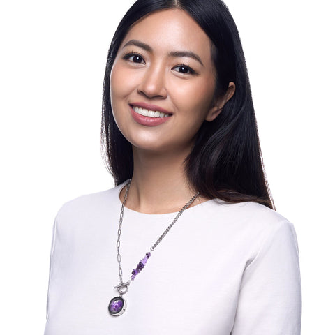 My Little Nature I Toggle Clasp Amethyst Necklace With Beaded Chain And Charm