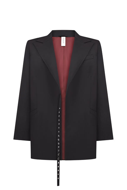 An oversized black woolen jacket 