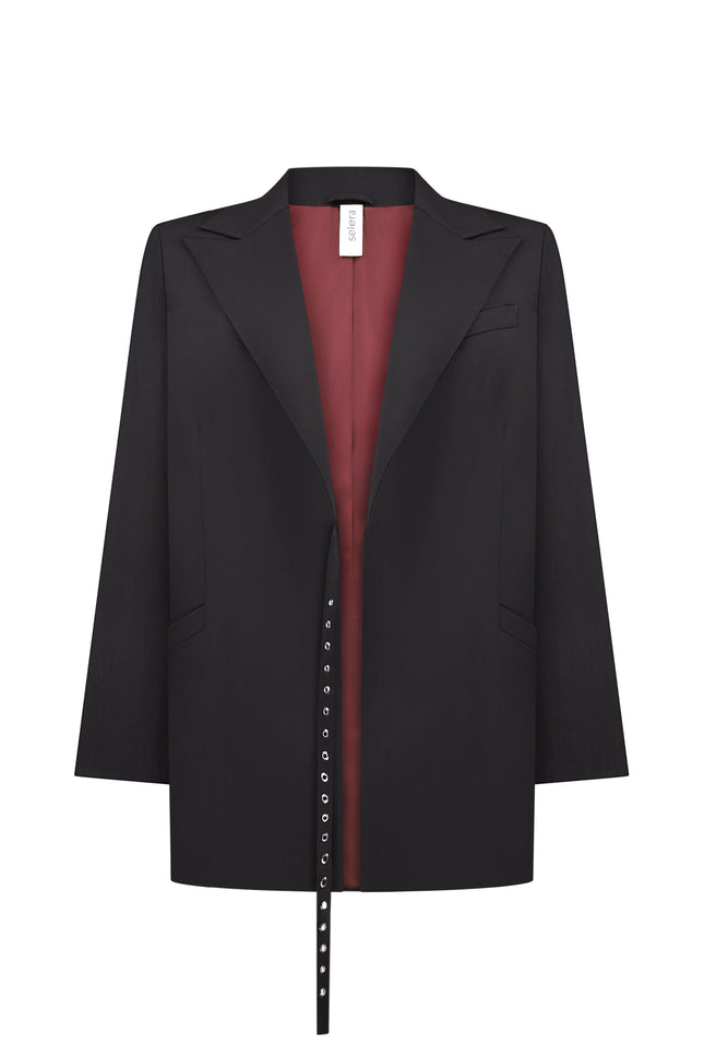 An oversized black woolen jacket 