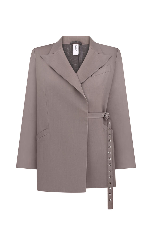 An oversized black woolen jacket grey