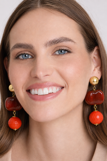 Analise Triple Tortoise And Orange Drop Pierced Earrings