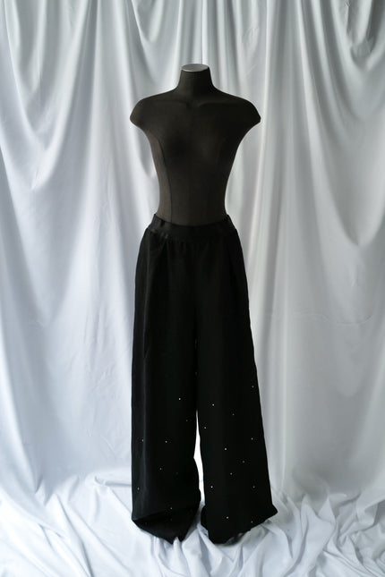 Embroidered Linen Wide Pull Up Trousers THE DOTS