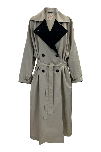 Oversized Double-Breasted Trench Coat AGATA with contrast collar (Last item)