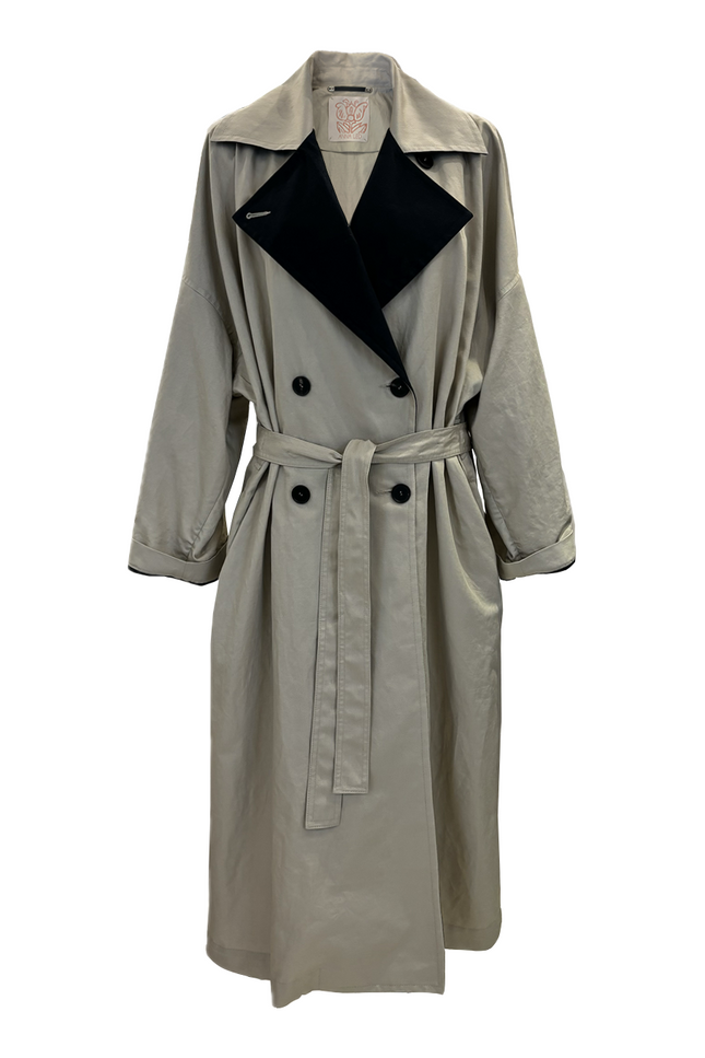 Oversized Double-Breasted Trench Coat AGATA with contrast collar (Last item)