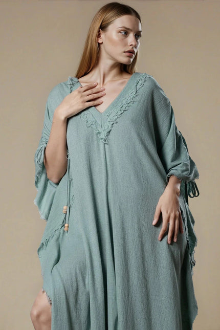 Zhenabia | PUSKUL Kaftan in Mint Blue