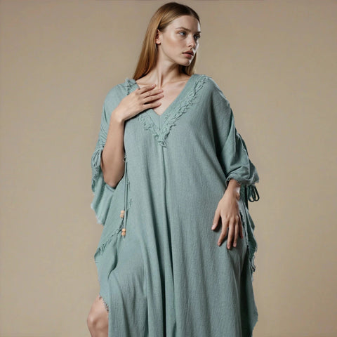 Zhenabia | PUSKUL Kaftan in Mint Blue