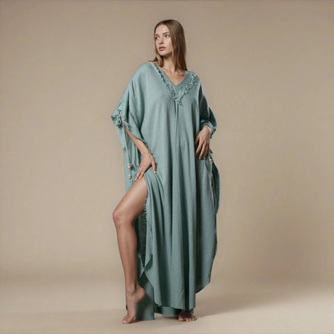 Zhenabia | PUSKUL Kaftan in Mint Blue