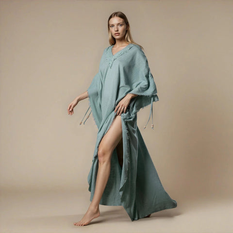 Zhenabia | PUSKUL Kaftan in Mint Blue