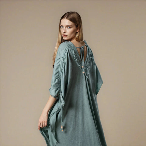 Zhenabia | PUSKUL Kaftan in Mint Blue