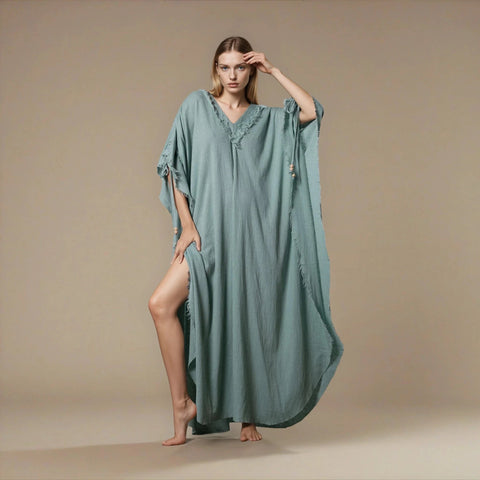 Zhenabia | PUSKUL Kaftan in Mint Blue