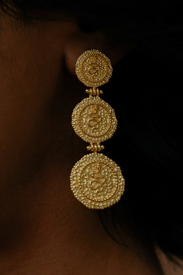 Arvino | Serpent Embossed Triple Coin Earrings