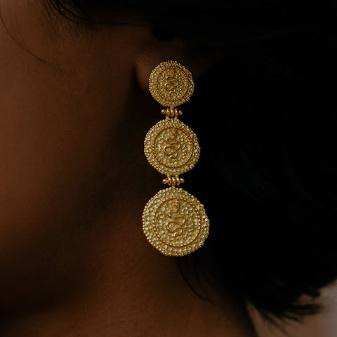 Arvino | Serpent Embossed Triple Coin Earrings