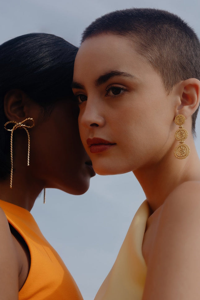 Arvino | Serpent Embossed Triple Coin Earrings