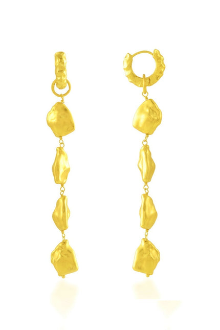 White background shot of Asymmetrical Nugget Dangler Earrings By Arvino