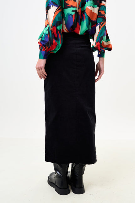 Balthazar Babycord Midi Pencil Skirt - Black - Back