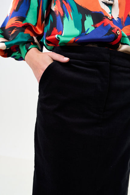 Balthazar Babycord Midi Pencil Skirt - Black - Detail 1