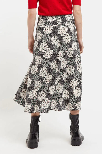 Louche Barney Flower Patch Print Midi Skirt in Black & White - Back