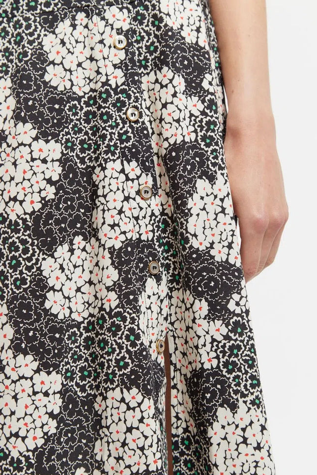 Louche Barney Flower Patch Print Midi Skirt in Black & White - Detail 1