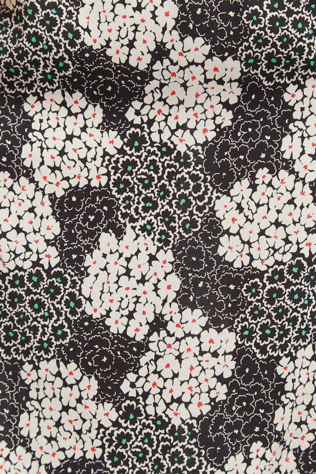 Louche Barney Flower Patch Print Midi Skirt in Black & White - Styled