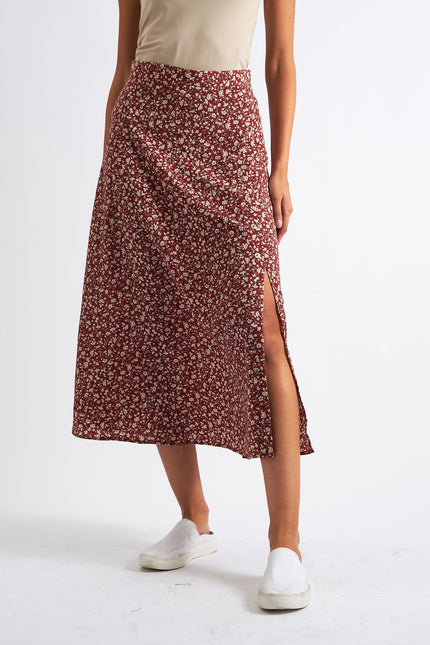 Barney Floral Print Midi Skirt Rust - Detail 1