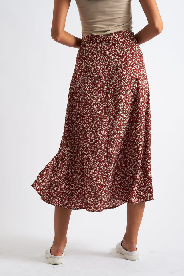 Barney Floral Print Midi Skirt Rust - Back