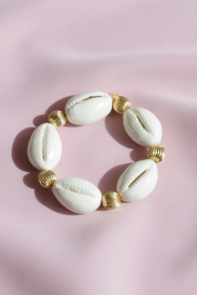 Poporcelain | Bransoletka elastyczna z muszlami Cowrie