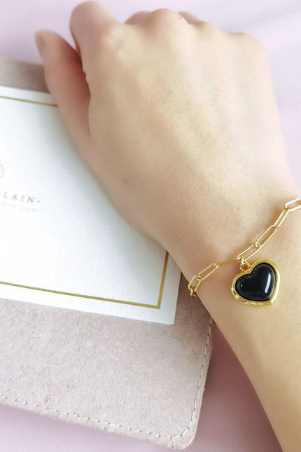 Poporcelain | Black Heart Charm Bracelet