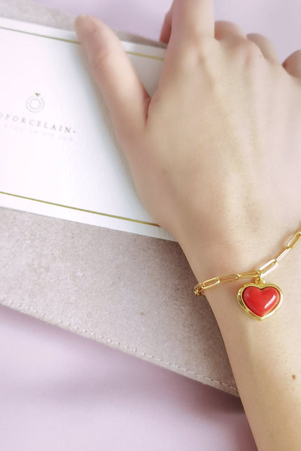 Poporcelain | Red Heart Charm Bracelet