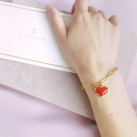 Poporcelain | Red Heart Charm Bracelet