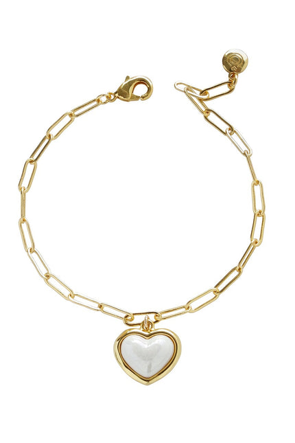Poporcelain | Pearly White Heart Charm Bracelet