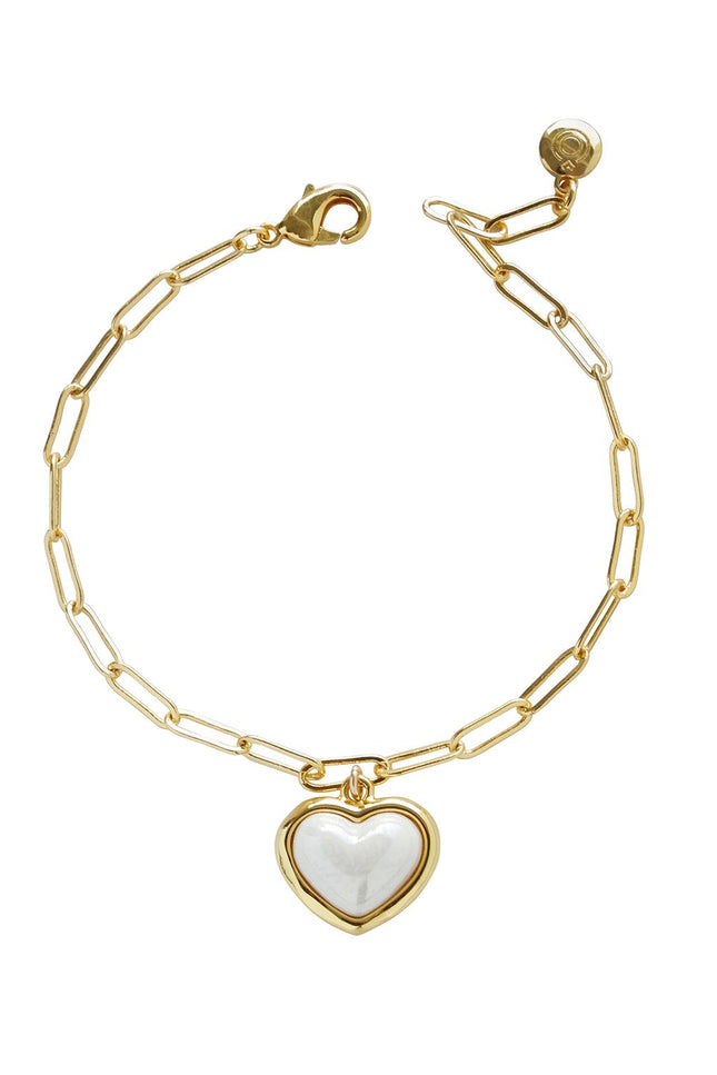 Poporcelain | Pearly White Heart Charm Bracelet