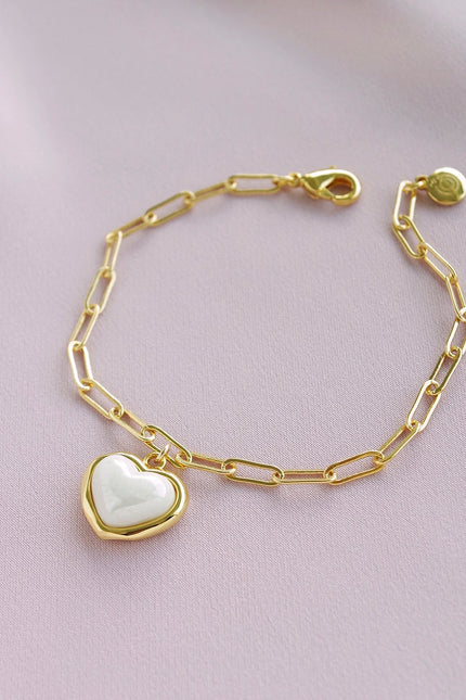 Poporcelain | Pearly White Heart Charm Bracelet