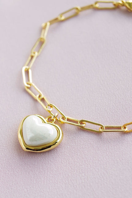 Poporcelain | Pearly White Heart Charm Bracelet